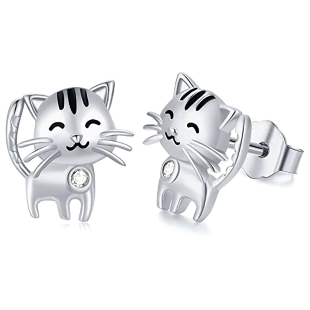 New Sterling Silver White Sapphire Kitty Studs